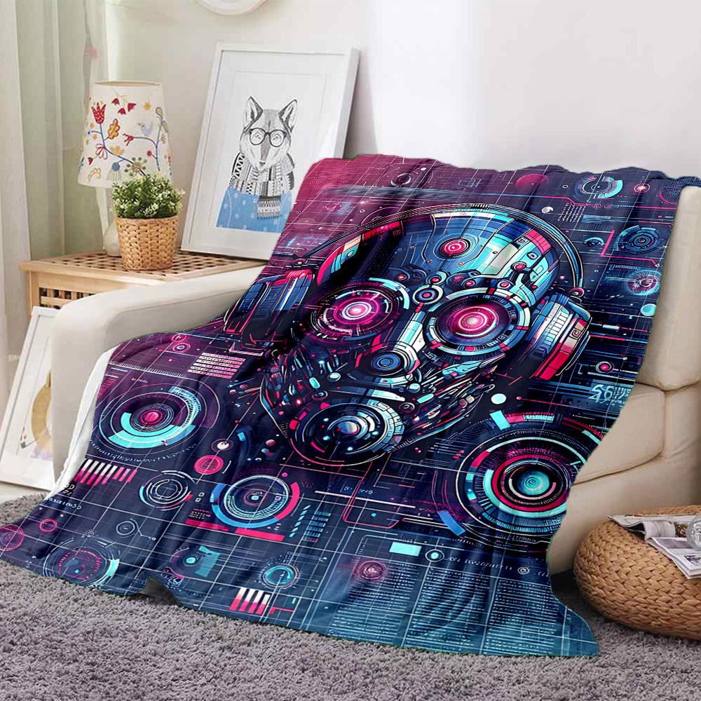 1pc Cyberpunk Robot Print Blanket   Lightweight Flannel Throw Blanket For Sofa, Bed, Living Room, Office, Outdoor Travel, Camping