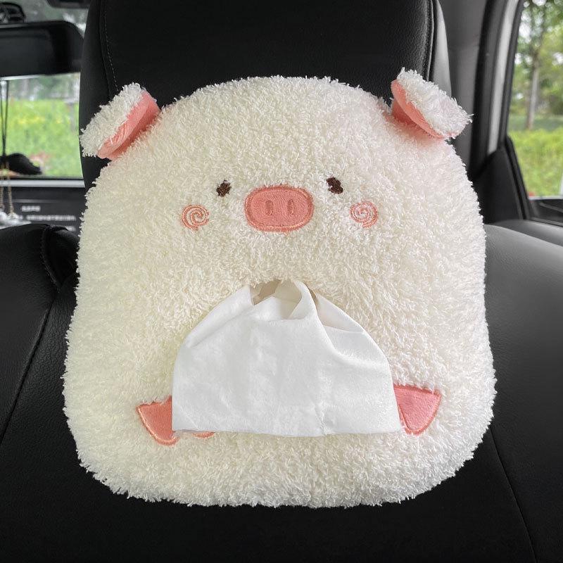Cartoon Plush Car Tissue Box for Armrest: Cute Hanging Paper Dispenser and Interior Decoration