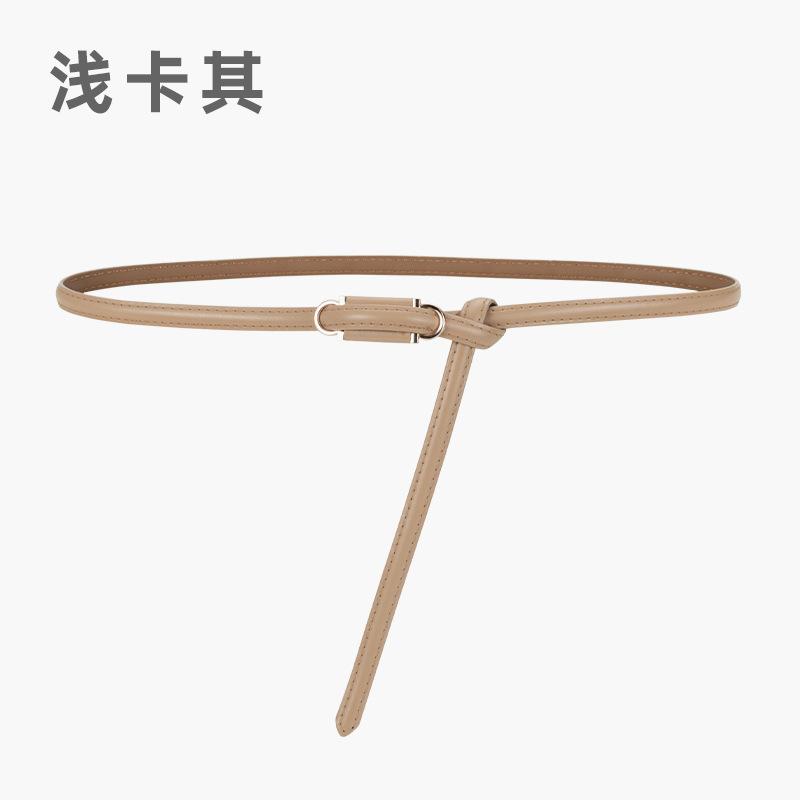 Four Seasons Available New Women'S Leather Thin Belt With No Hole Design Decorative Belt Waist Cover Dress Versatile Two Layer Leather Women'S Belt