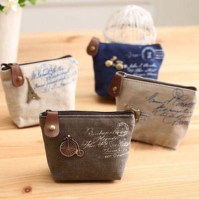 Cute Penguin Pattern Canvas Makeup Bag With Zipper For Women Womens Retro Coin Purse