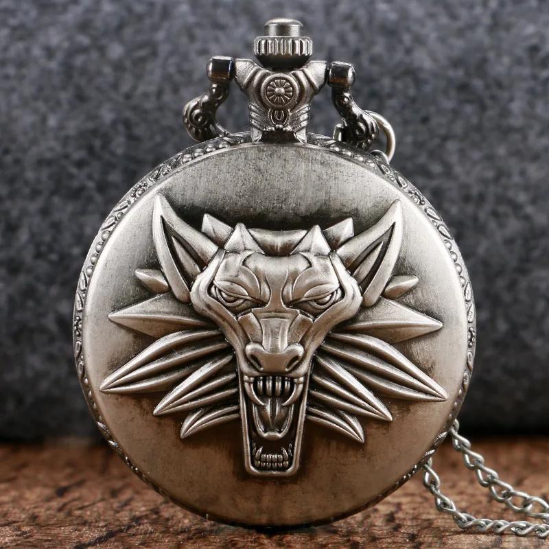 Cosplay Vintage Pocket Watch Anime Game Figure Wolf Head Quartz Watches for Fans Gifts