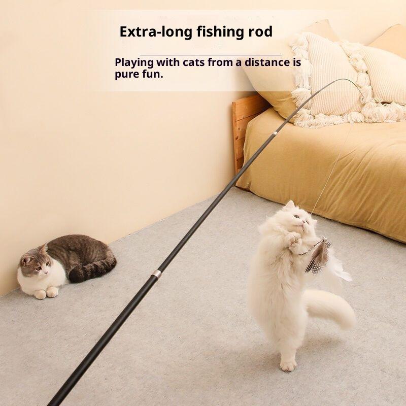 1/3/4Pcs Extended Four Section Telescopic Cat Stick 1.8M Extra Long Fishing Rod Resistant Feather Bell Cat Toy Pet Supplies
