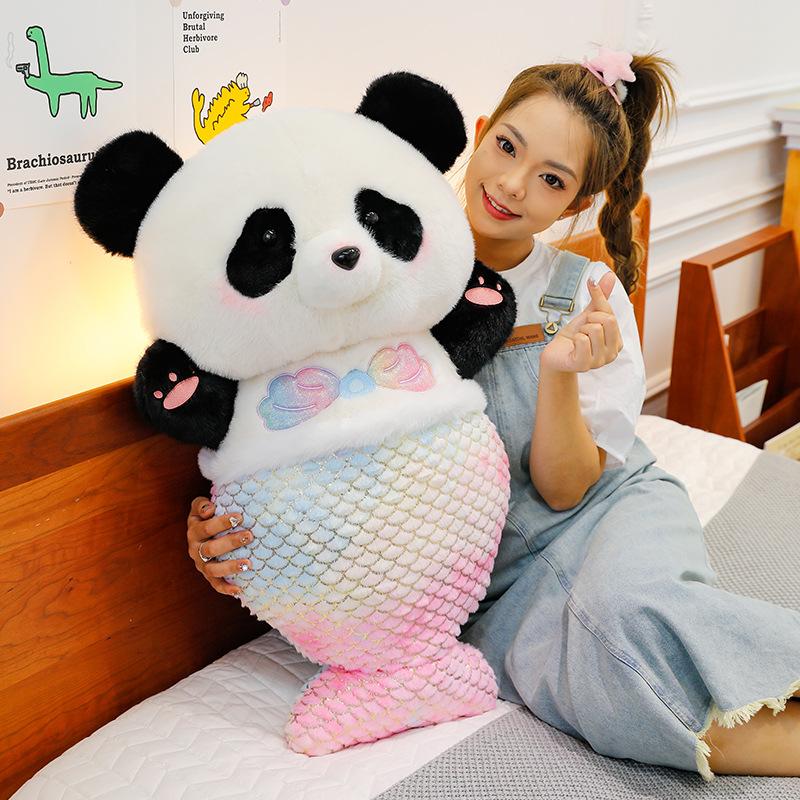 Regnbågs sjöjungfru panda plyschleksak ger flickvän födelsedagspresent bekännelse docka burspråks prydnad