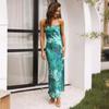 Abito bustier satinato senza schiena con stampa floreale, Abito da sera senza spalline, Abito a sirena di lusso con spacco alto per tappeti rossi e gala, Alta moda ispirata alle celebrità