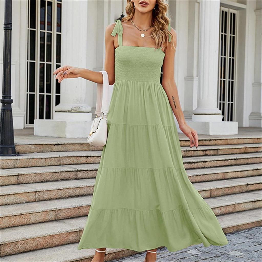 Fashion Bohemian Style Beach Dresses For Women Sleeveless Sexy Backless Maxi Sling A-line Dress Casual Party Vestidos 2024 Summer