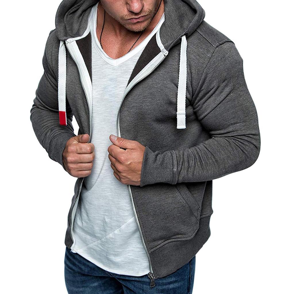 Cárdigan de primavera y nuevo para hombre, color sólido, con capucha, de forro polar, abrigo casual