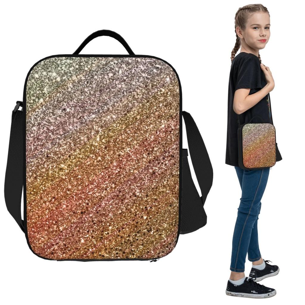 Glitter Sparkle Seamless Pattern Insulated Lunch Bag Women Office Cooler Thermal Food Box Tote Portable Lunch Boxes Container
