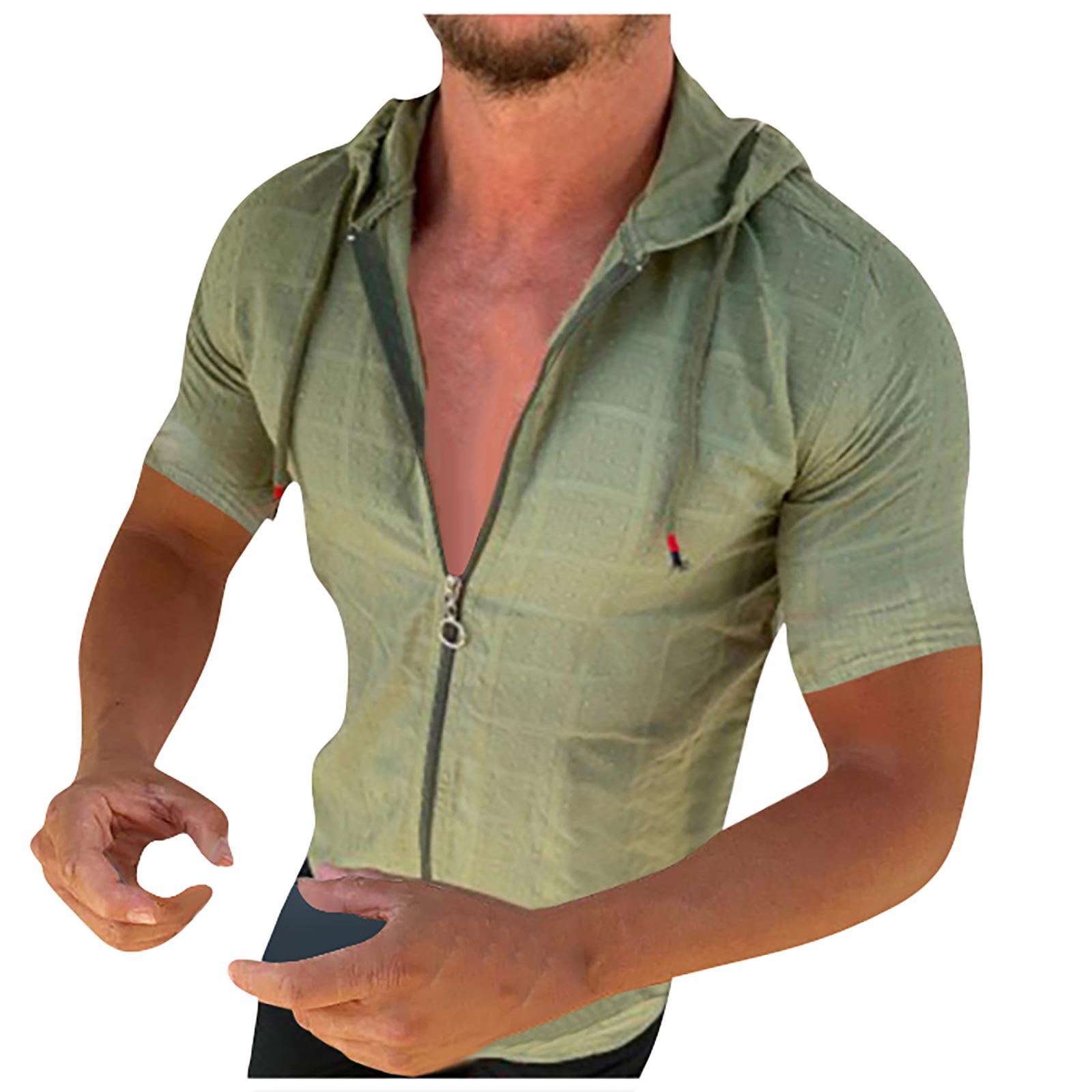 

Модная мужская цельная шляпа с короткими рукавами и застежкой-молнией, сплошная цветная футболка XXXL зелёный