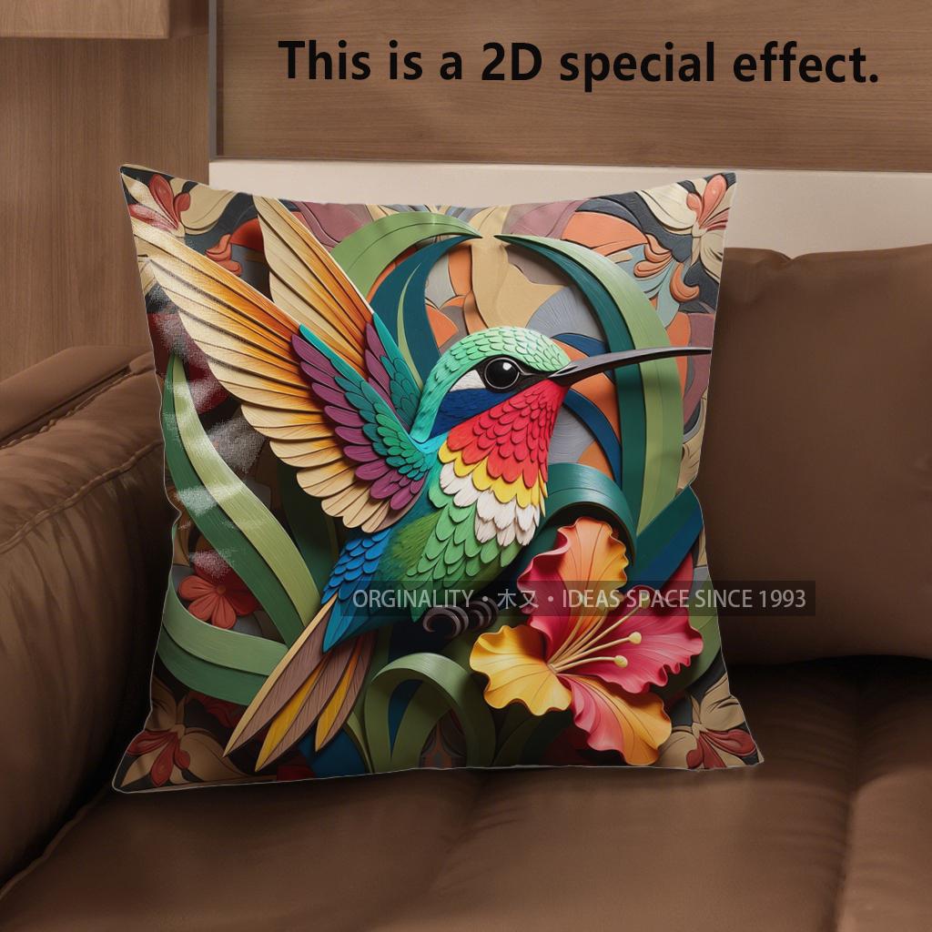 2D Boho Tropical Hummingbird Floral Throw Pillow Covers Pattern Cushion Cover Suitable For Sofa Bedroom Car Pillow Cover