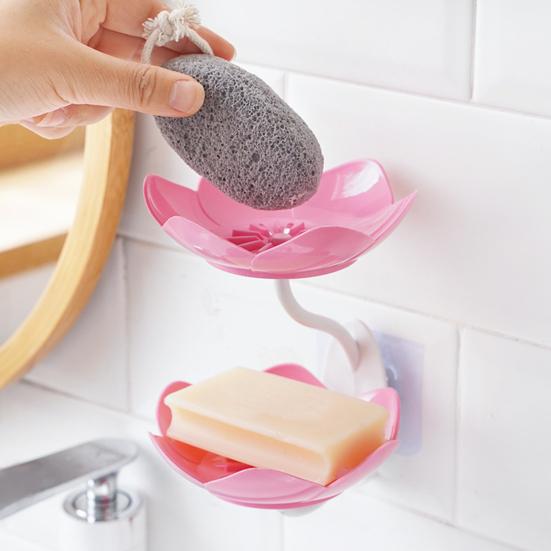 3Pcs Wall Mount Lotus Soap Dish Double Layers Quick Drain No Drill