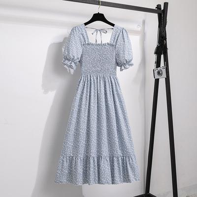 Spring Summer Elastic Waist Dress Women Casual Dresses Fashion Female Vestidos Short Sleeve Pleated A Line Dresses