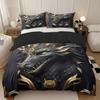 3Pcs Dragon Theme Comforter Set, Majestic Black Golden HD Digital Print, 100% Polyester Breathable Bedding with Pillowcases