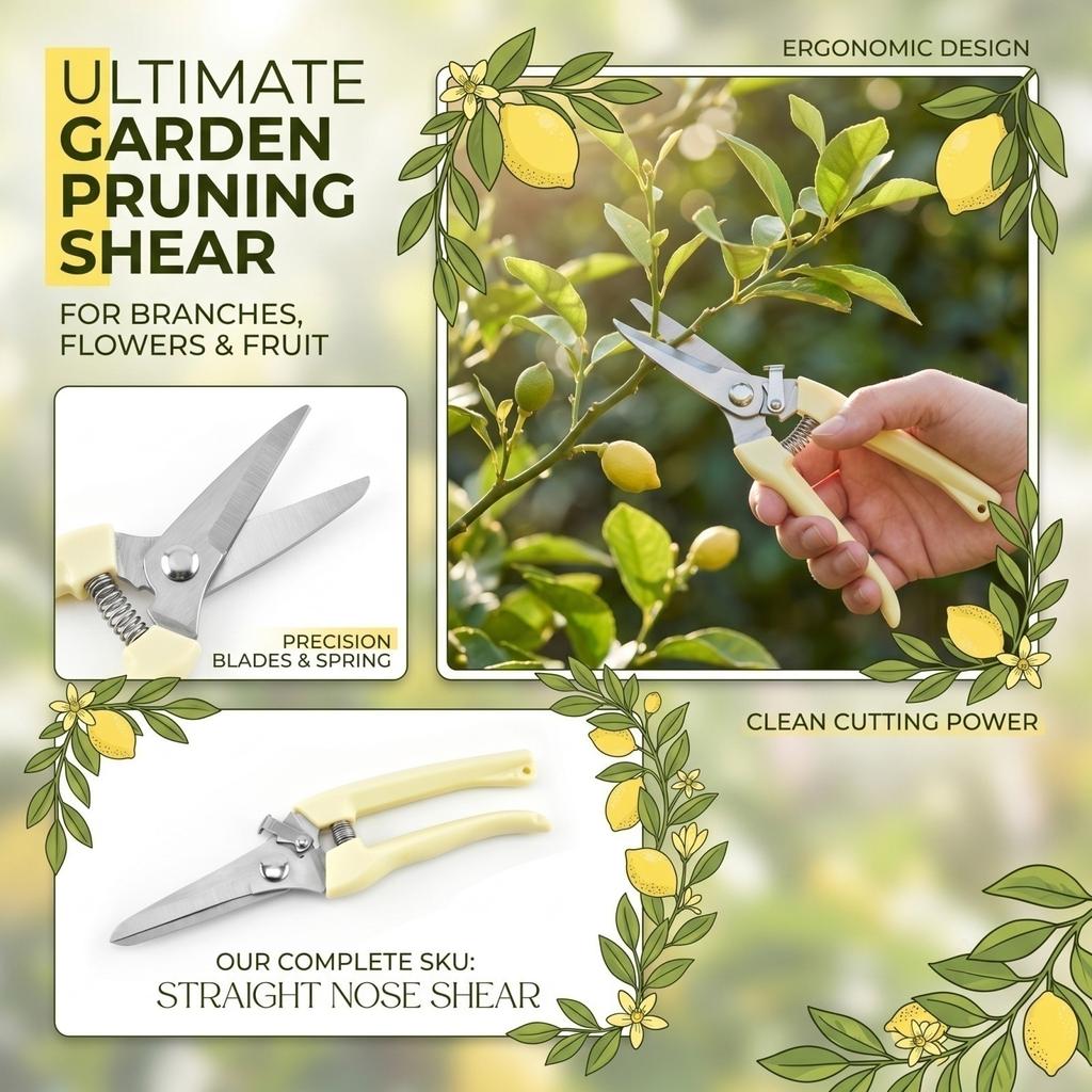 Straight Garden Pruning Shears for Tree Branches Flowers and Shrubs