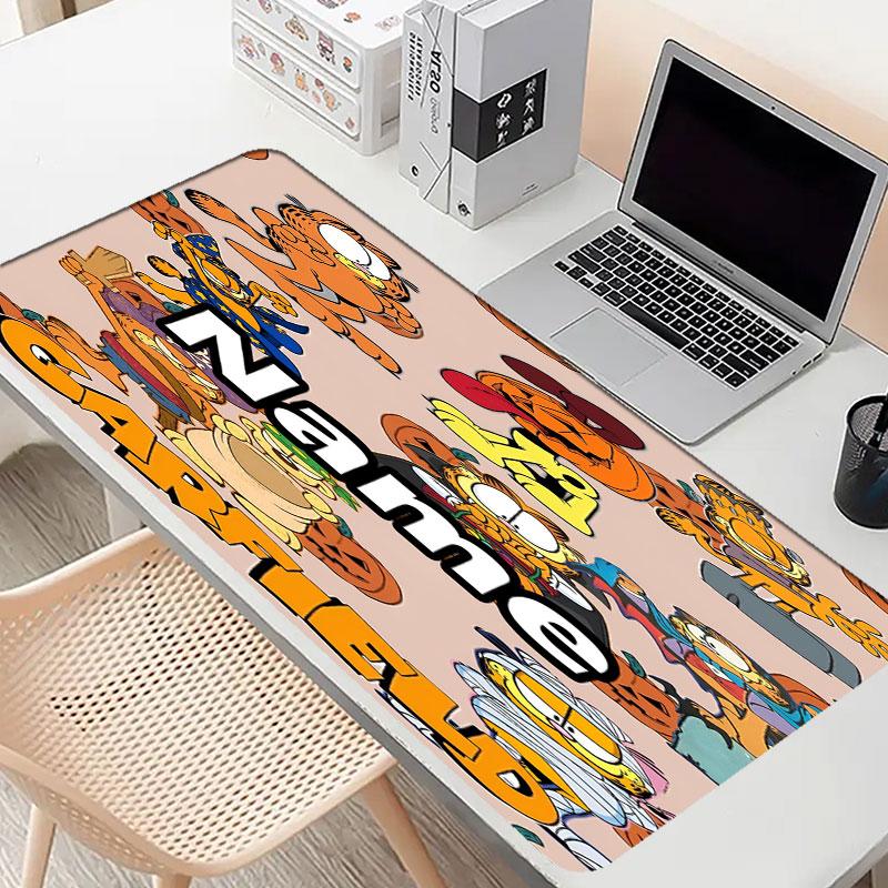 Custom Name Personalized Garfield Pattern Mousepad, Laptop PC Desk Mat, Decorative Desk Mat for Home Keyboard Pad Gift