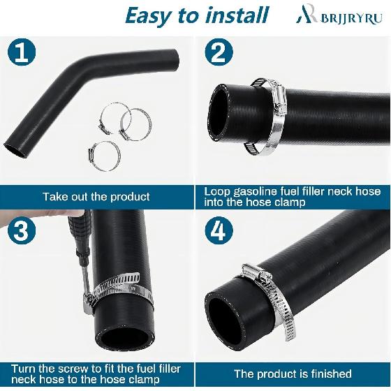 2" Gasoline Fuel Filler Neck Hose with 4 Clamps - 15 7/8" Length Gas Tank Hose Replacement (45 Degree)