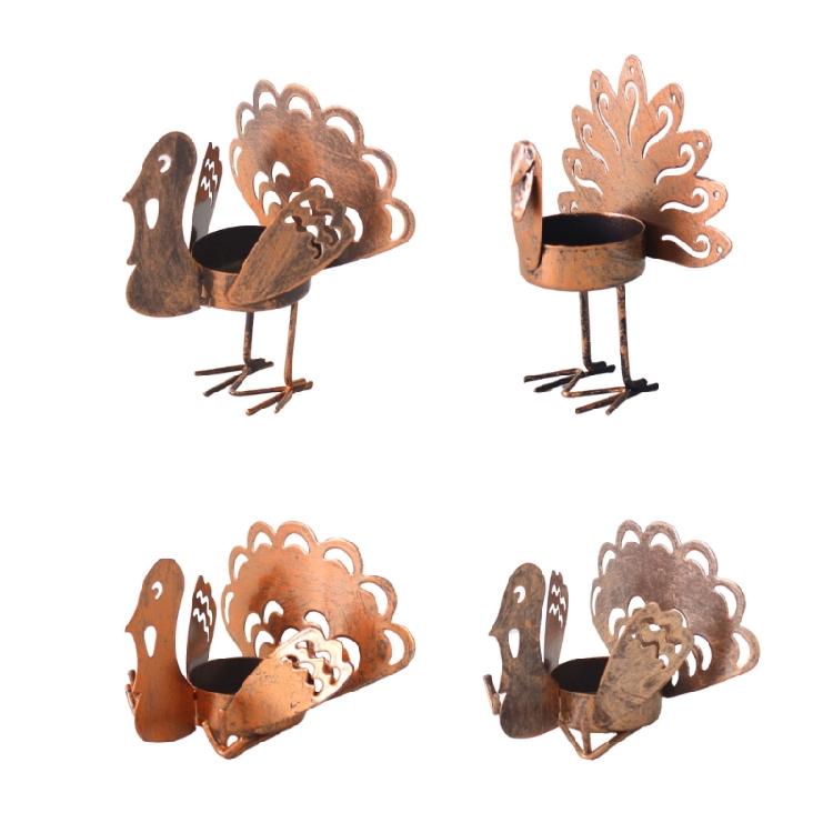 Turkey Design Tealight Candle Holders Set of 6 for Thanksgiving Mantel Decors, Metal Fall Table Accent for Harvest Centerpieces
