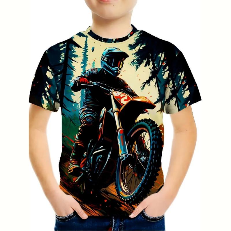 Erkek Kıyafetleri Motosiklet 3D Baskılı Tişört Moda Havalı ve Şık Grafik Üstler Yazlık Kısa Kollu Tişörtler Çocuk Giyim İçin