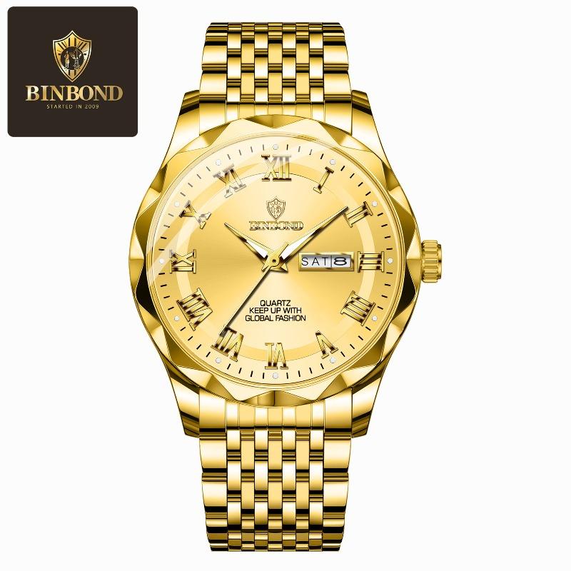Binbang Watch Hot-selling Fashion Double Calendar Quartz Watch Waterproof Men's Watch Men's Watch