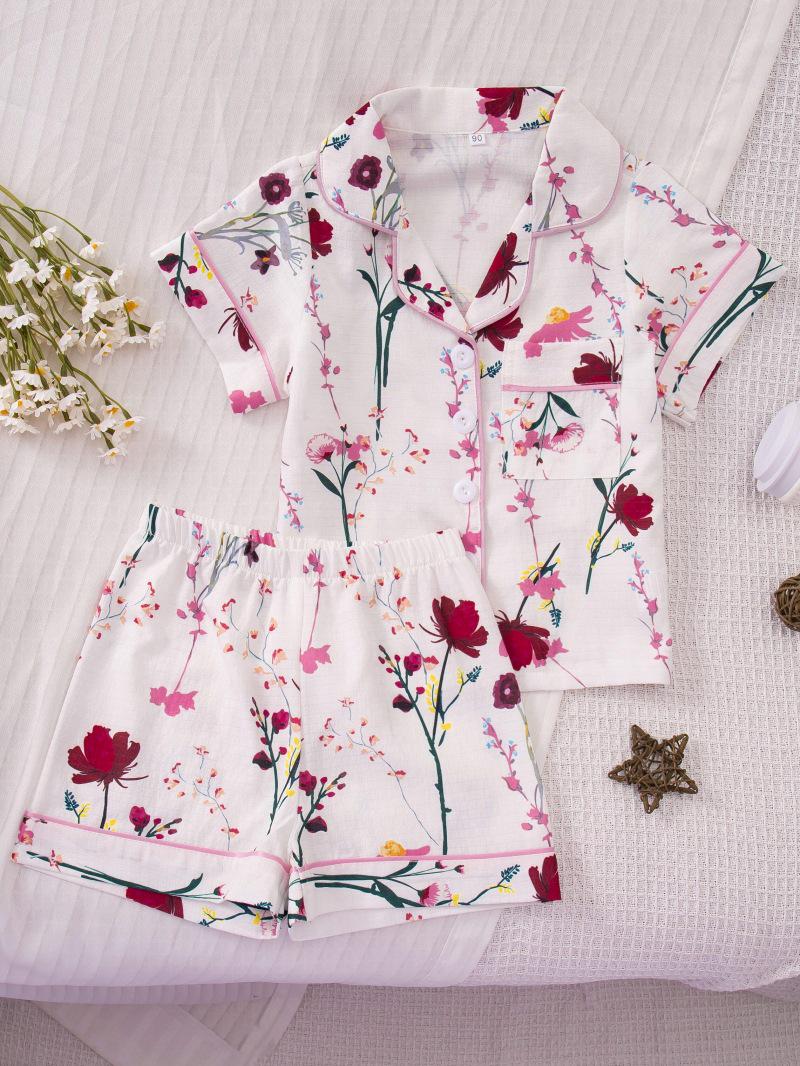 Girls Cartoon Pajama Set - Short-Sleeved and Shorts for Home Wear 120 cm