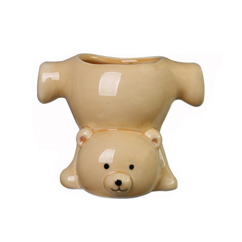 Funny Inverted Bear Pattern Flower Pot Premium Ceramic Materials Multipurpose Plant Container Gardening Decoration