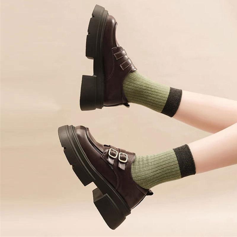 British style small leather shoes women's 2025 spring and autumn new muffin platform loafers versatile commuter work shoes jk single shoes