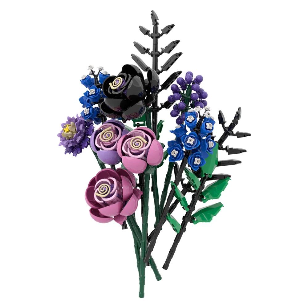 Non-Toxic Gobricks Moc Purple Rose Botanical Building Block Set Gothic Decor Artificial Rose Flower Bouquet Model Toys Valentines Day Gift