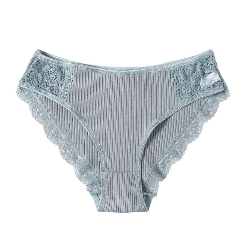Einfarbige Damenunterwäsche aus Baumwolle mit Spitzenkanten und mittlerer Taille, dreieckige Hose, sexy Slips, Damenhöschen