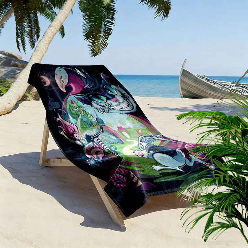Cute Cartoon Cheshire Cat 2D Flat Print Beach Towel, Large Soft Quick Dry Towel for Beach Camping SwimmingSSTJ0917352