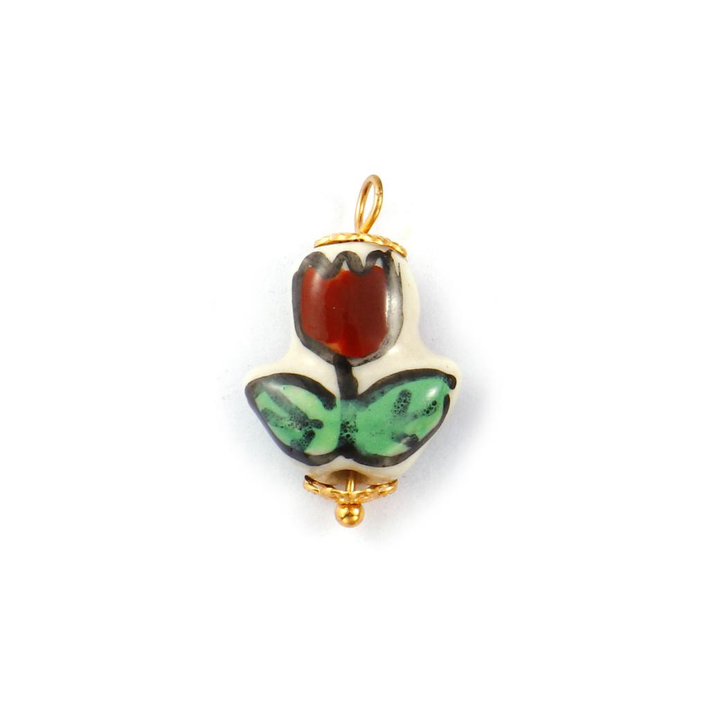 2PCs 304 Stainless Steel & Ceramic Tulip Flower Charms Flora Collection 18K Gold Plated Pendants For DIY Necklace Jewelry Making