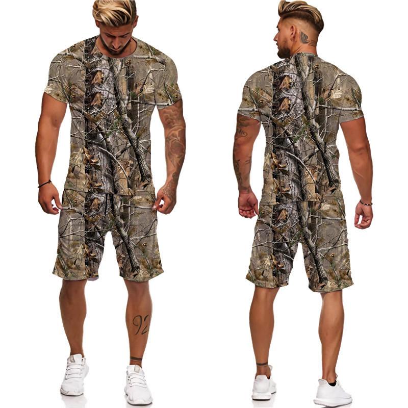 

Літня чоловіча футболка/шорти/костюми з 3D-друком і камуфляжним кленовим листям, унісекс, повсякденний спортивний одяг на відкритому повітрі з короткими рукавами 6XL