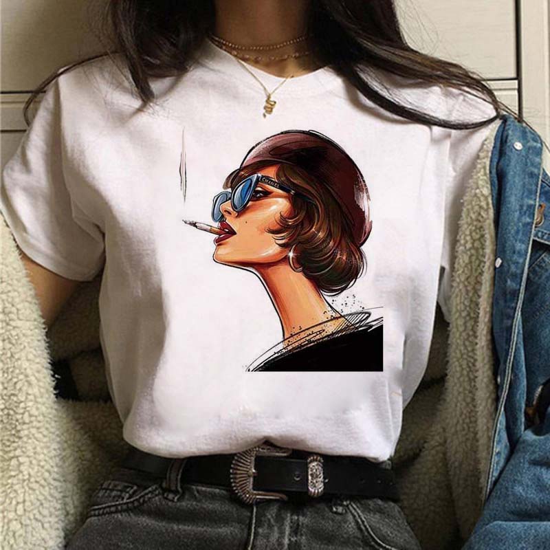 Women T Shirt Fashion Casual Female Print Shirt Loose Women Oneck Tops Harajuku 90s Girls Kawaii T Shirt Korean Style Clothes