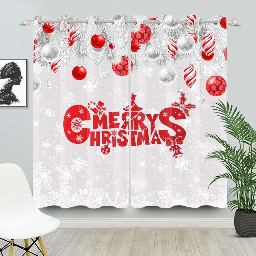 Christmas Home Window Curtains Red White Festive Printed Living Room Bedroom Holiday Decor Drapes Curtain With Grommet Polyester Ideal For Area