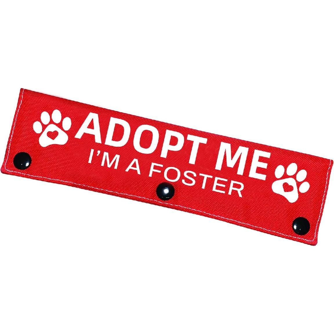 Advivio Adopt Me Foster Dog Leash Sleeve - Funny Red Alert Design with Hanging ID Patch, for Dog Owners & Foster Parents