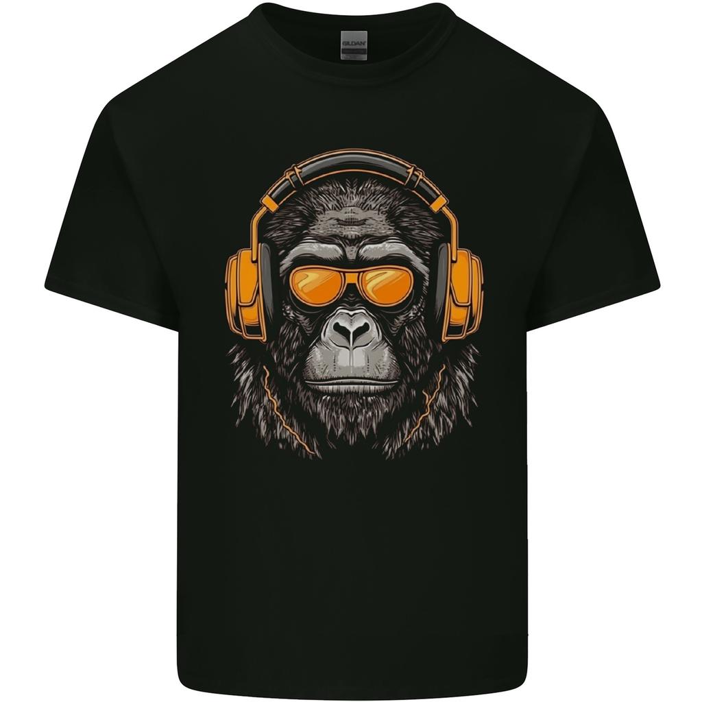 A Gorilla with Headphones Music DJ Unisexs Light Cotton TShirt