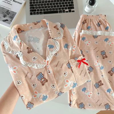 Happy Animal Paradise Pajamas Women'S Spring And Autumn Imitation Cotton Long Sleeve Wind Sweet Loose Loungewear Real Shoot