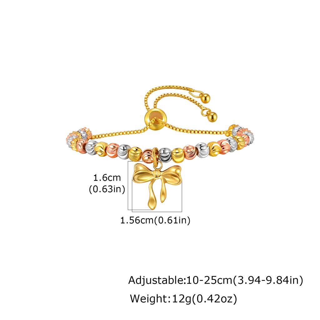 Copper Box Chain Three-Color Batch Flower Beaded Stainless Steel Bow Flower Adjustable Bracelet Women'S