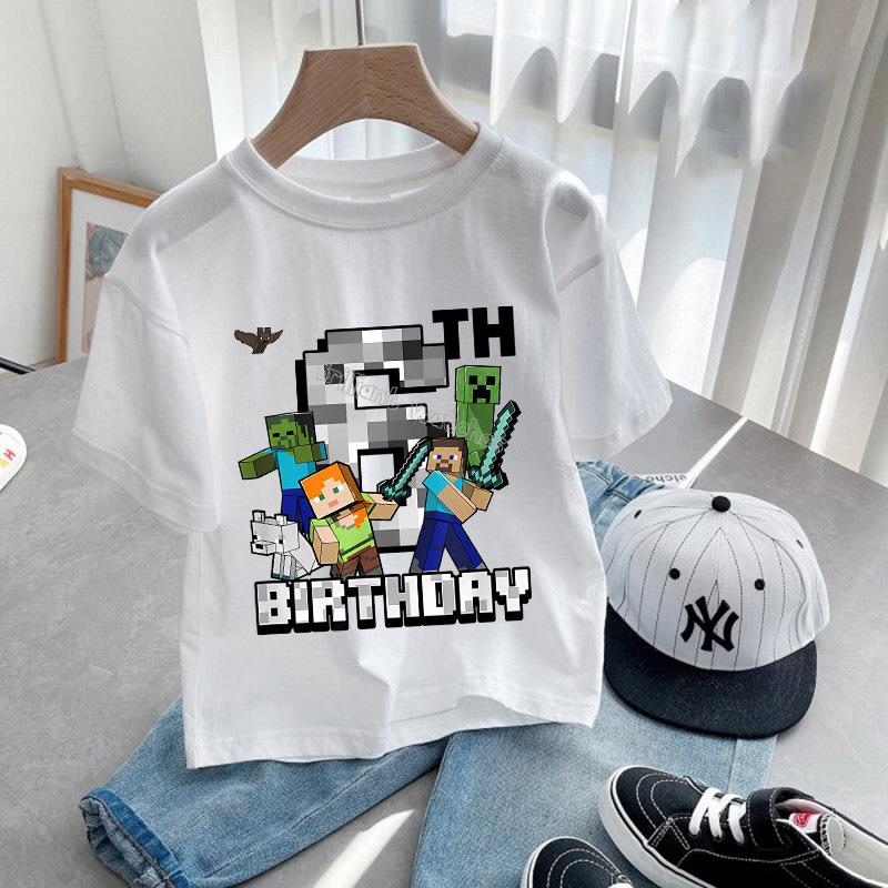Hot Pixel Game T-shirt Birthday Number Clothes Round Collar Clothing Minecrafted Cartoon Short Sleeve Black Summer Tee Top Gift