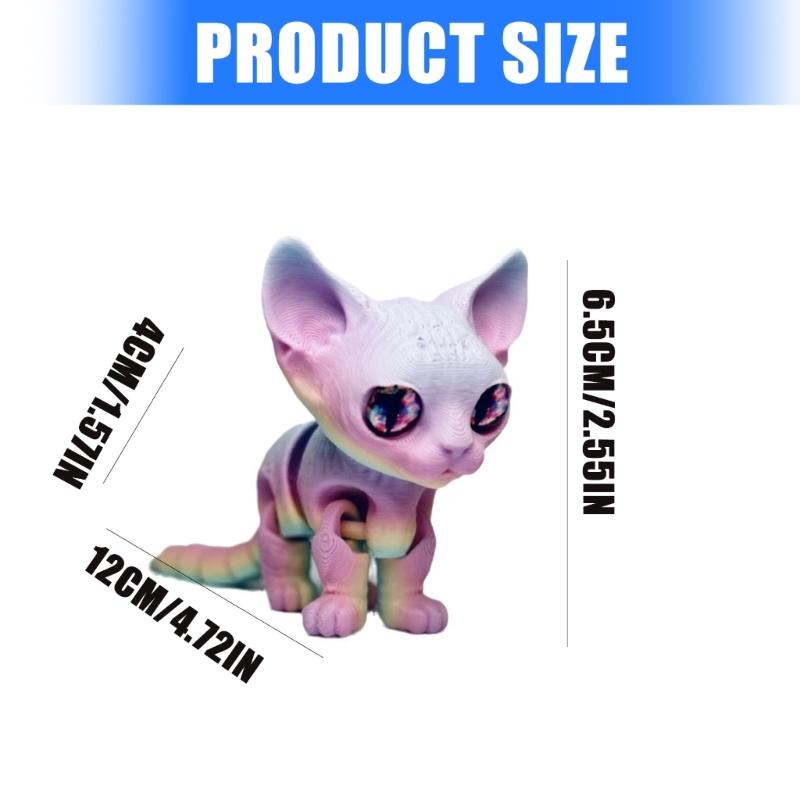 Flexible Joints Articulated Cats Fidgety Toy Desktop Pet Decorations 3D Printed Cats,Realistic Hairless Cats Statues