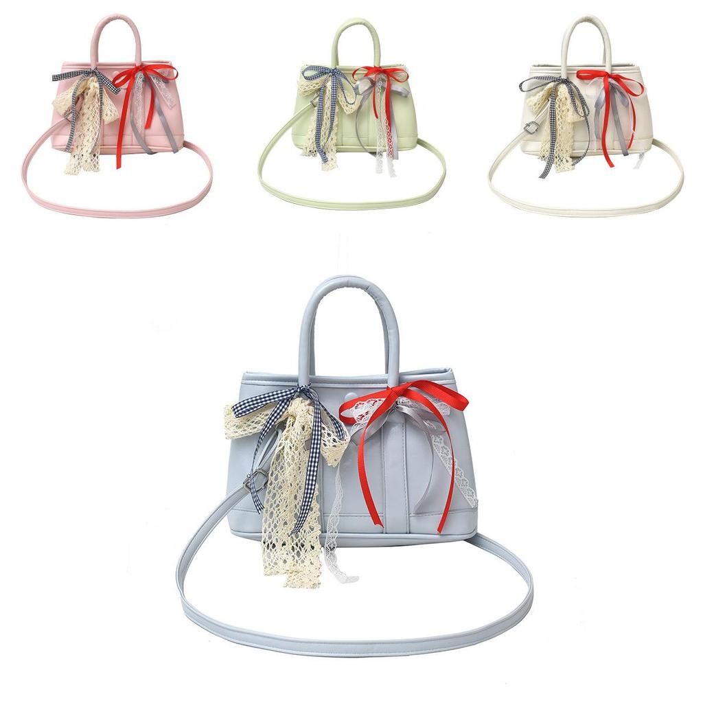 Pu Water Bucket Bag For Women With Bowknot Lace Stylish Handbag For Daily Use