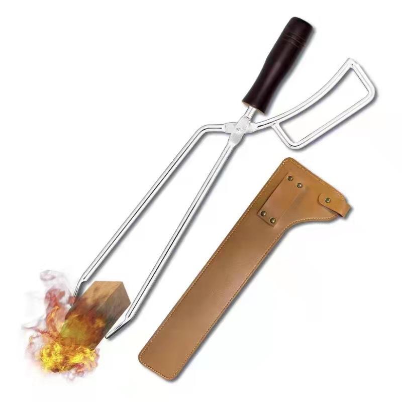 Kieszonka na szczypce do ogniska/kominka, Torba ze skóry PU, Retro szczypce do ognia, Pokrowiec ochronny na grill plenerowy, kemping