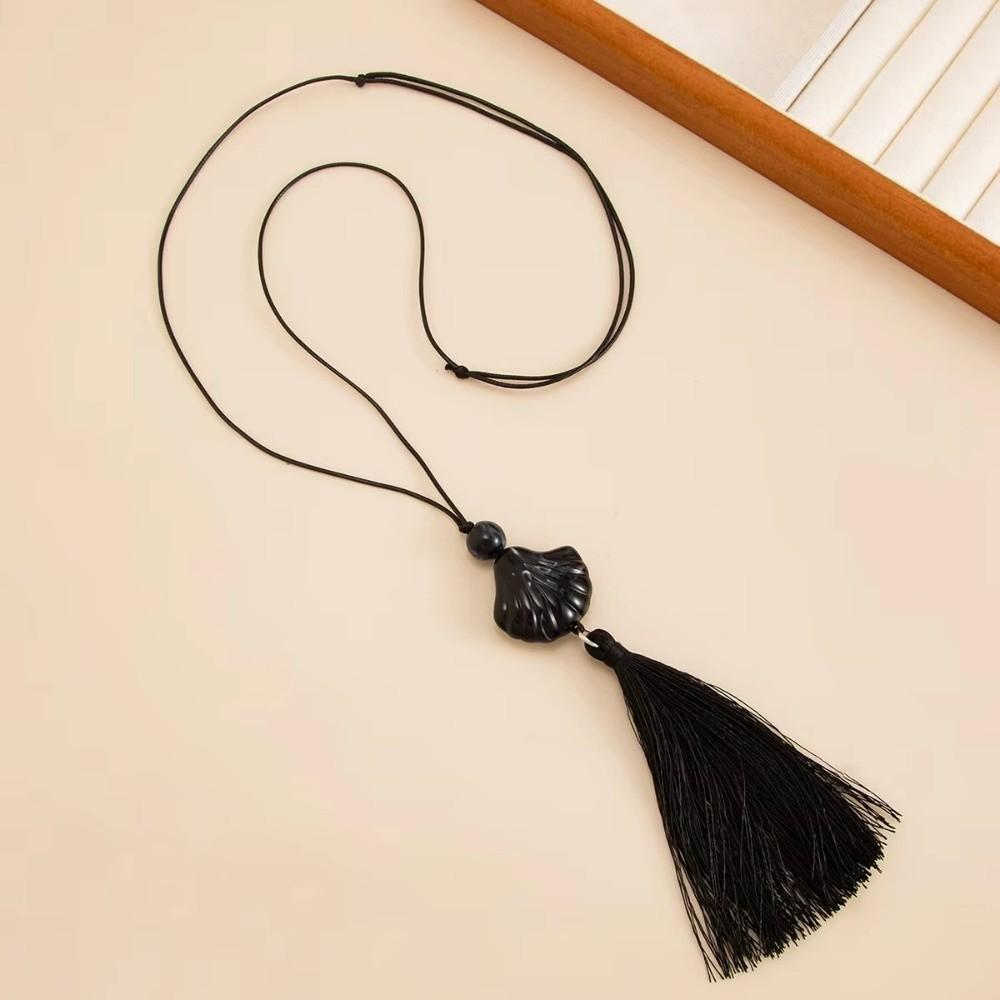 Adjustable Length Long Necklace Chain Wax Thread Sweater Chain Fashion Resin Pendant Necklace