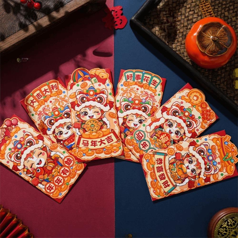 6pcs Blessing Words Lucky Money Bag Cartoon Hongbao Good Lucky Red Envelopes Lucky Year