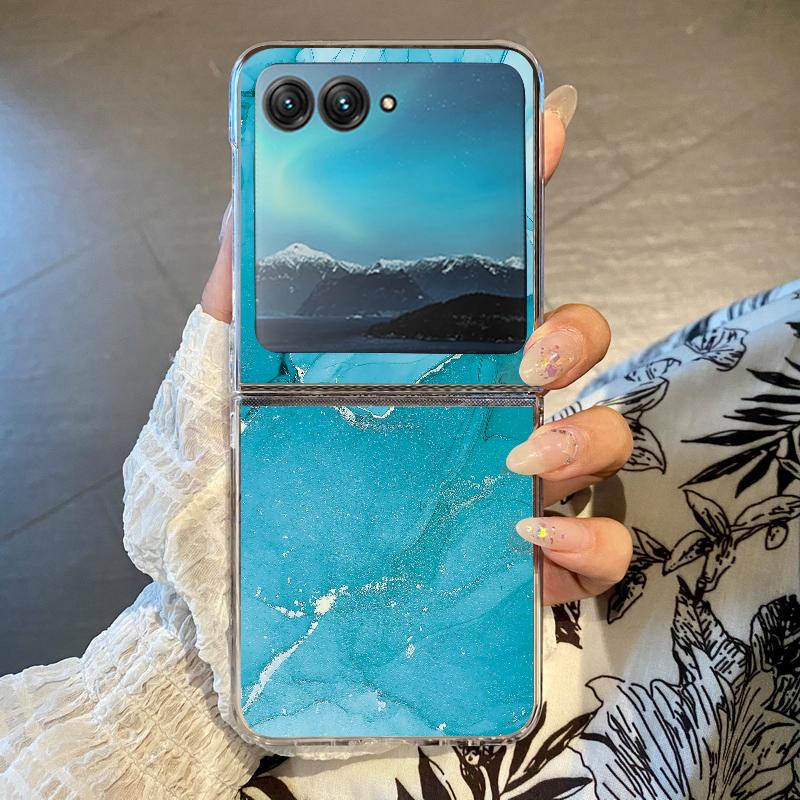 Husă de telefon cu model marmorat colorat pentru Motorola Razr 60 Ultra Razr 50 40 Ultra 60 50 40 Capac pliabil dur din PC transparent antișoc