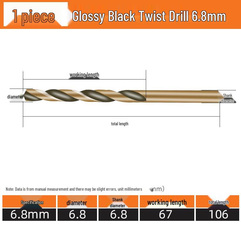 High-Speed Steel Straight Shank Twist Drill Bit, Black and Yellow, Fully Ground