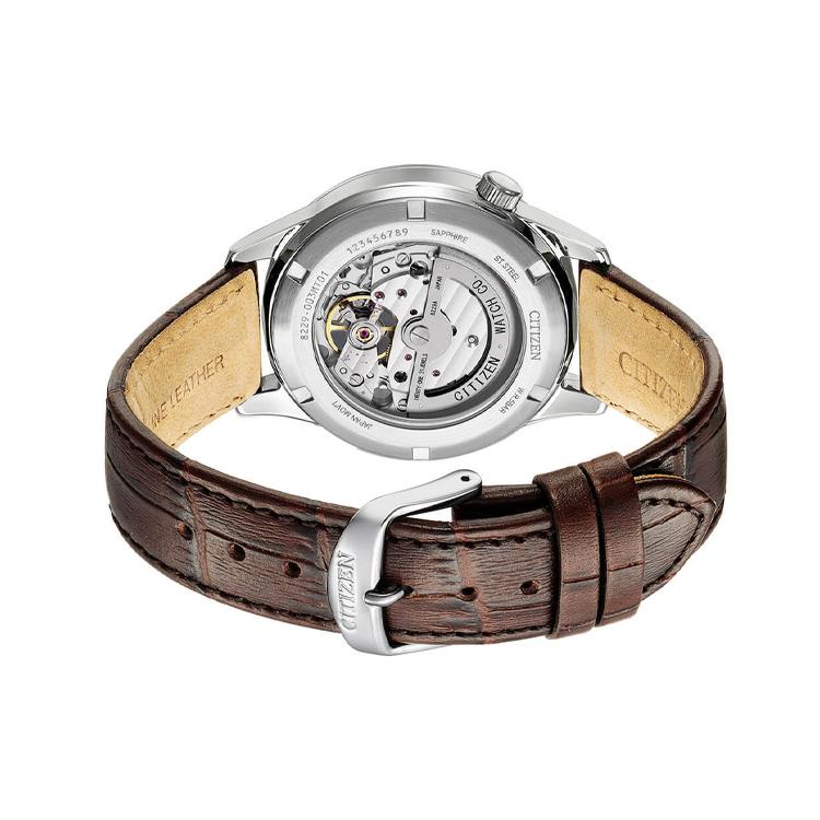 CITIZEN Mechanical Movement Cow Leather Strap Watch Unisex Coffee Watch Dial NH9130-17A