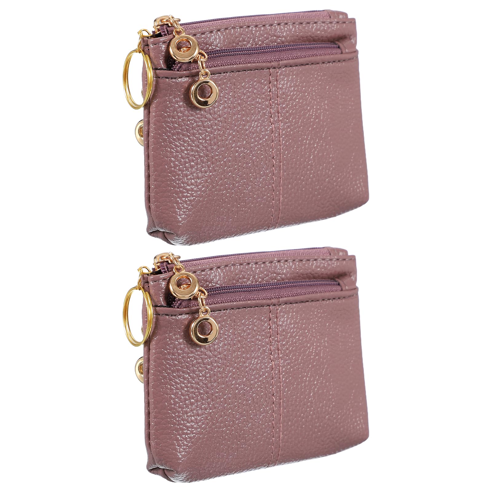 

PATIKIL 5 x 3.5 Coin Purse Pouch, Two-Piece Leather Change Purse with Zipper Key Ring, Small Organizer Bag for Men and Women, Purple