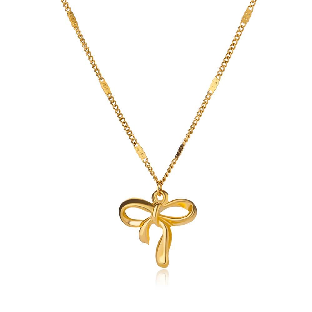 Stainless Steel Bowknot Lucky Necklace For Women Gold Color Korean Necklaces Female Aesthetic Choker Jewelry Daily Accessories