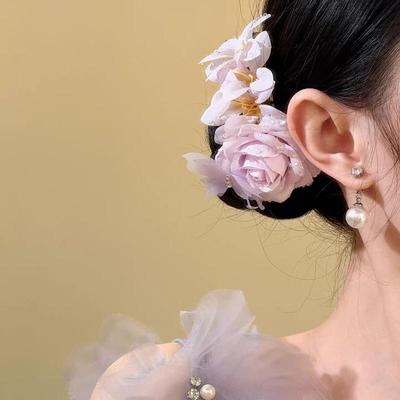 1Pcs Elegant Floral Hair Claw Clips For Women Spring Summer Rose Butterfly Hair Clips Beach Vacation Hairpin Hair Accessory