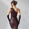 PU Skirt Women's Slanted Collar Sleeveless Sleeved Sleeve Waistband Hip Dress Outfit
