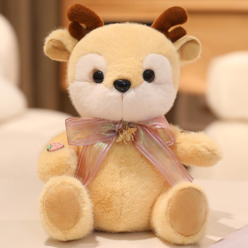 Decoration Bow Cute Deer And Bear Plush Toy Doll For Room Decoration And Gift